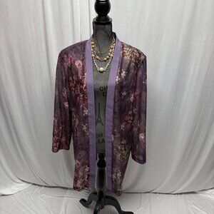 Pride and Joy Sheer Floral Open Front Jacket Womens Size 22W Purple Lightweight